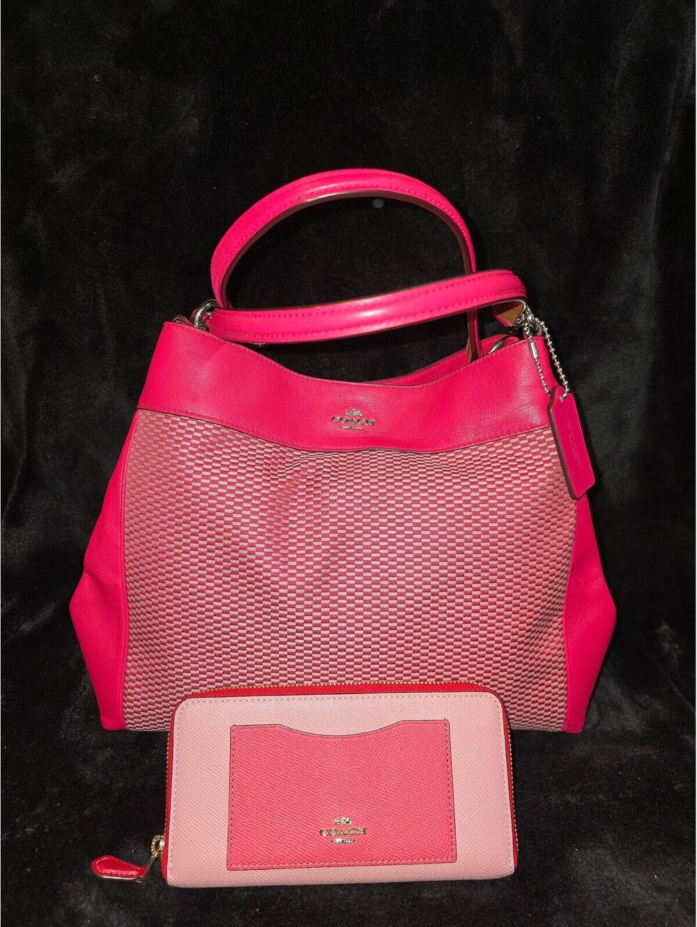142. 2017 Coach Lexy Shoulder Bag in Legacy Jacquard (pink)